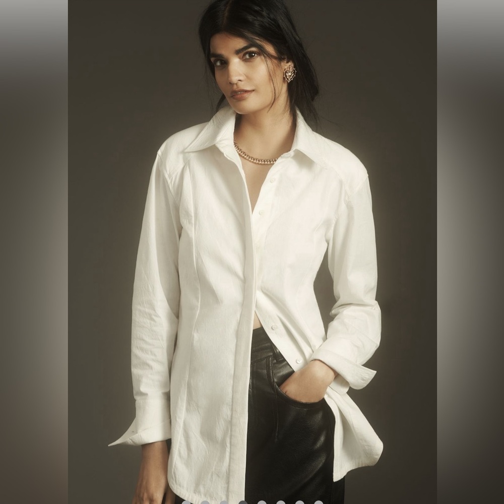 NWT Maeve Shoulder-detail Button-down Shirt. White. Size PS